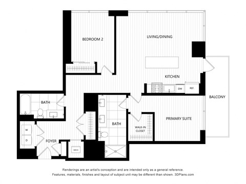 a floor plan of a unit with a bedroom and a living room